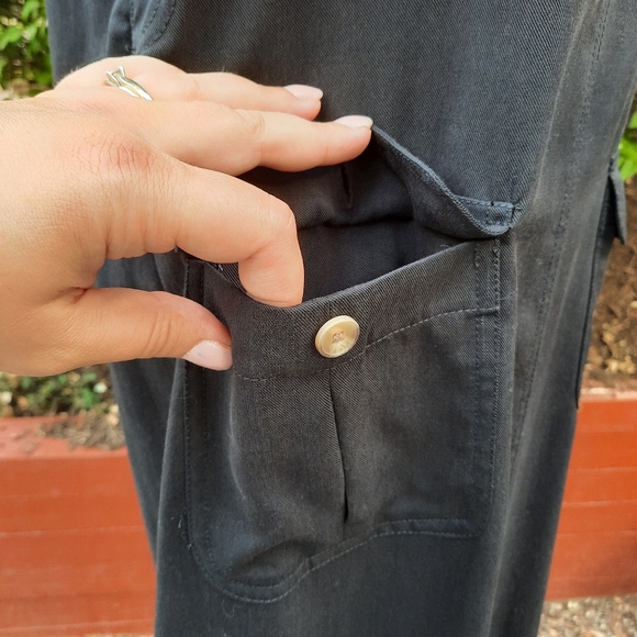 Talbots Vintage 90's Overalls Jumper Pocket Dress Tencel Lyocell Black Small - Picture 8 of 12